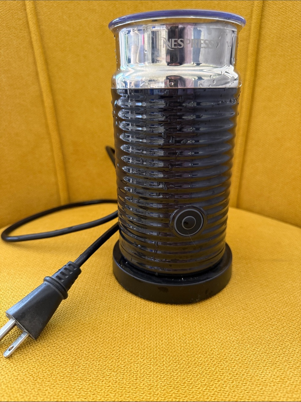Nespresso Milk Frother in Black and Silver Ribbed Finish